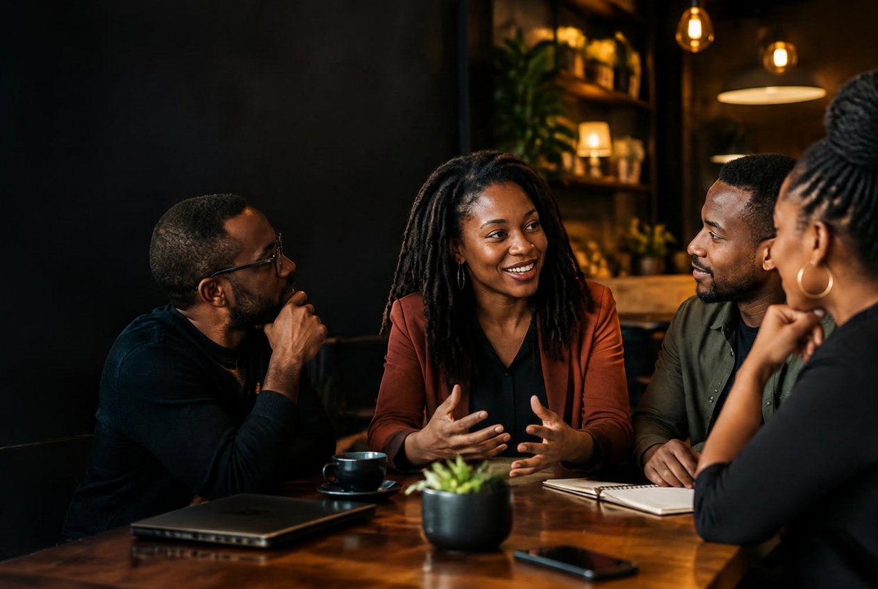Founders sharing an honest conversation around a table